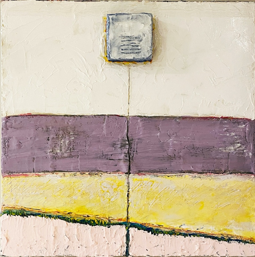Title: PIE IN THE SKY; Series: Landscape Worlds; Size: 24 x 24 inches; Med: Acrylic and balsa wood on canvas; Year: 2020