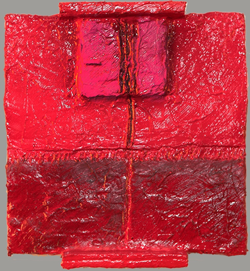 Title: DANTE'S INFERNO; Series: Landscape Worlds; Size: 12 x 12 inches; Med: Acrylic and balsa wood on canvas; Year: 2016